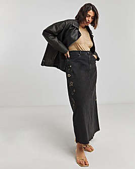 Simply Be X Twisted Wunder Black Cosmic Mix A Line Denim Maxi Skirt