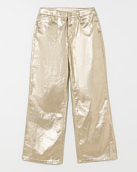 Simply Be X Twisted Wunder Gold Metallic Wide Leg Jeans