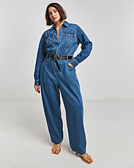 Simply Be X Twisted Wunder Mid Wash Tapered Leg Jumpsuit