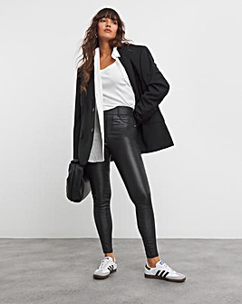 Black Coated Pull On Skinny Jeggings