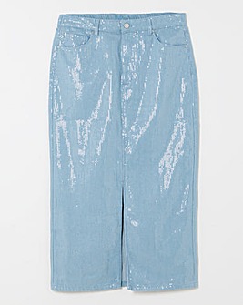 Light Wash Clear Sequin Maxi Skirt