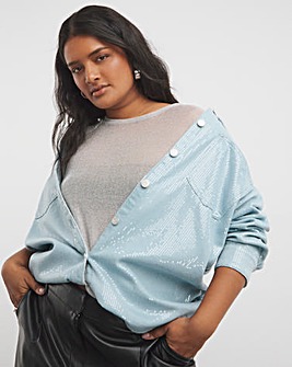 Light Wash Clear Sequin Denim Oversized Shirt