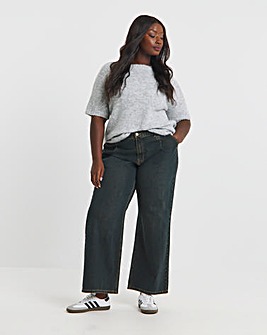Vintage Wash Pleat Detail Wide Leg Jeans
