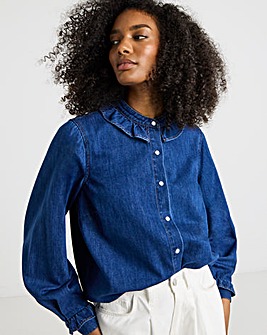 Mid Wash Full Collar Denim Shirt