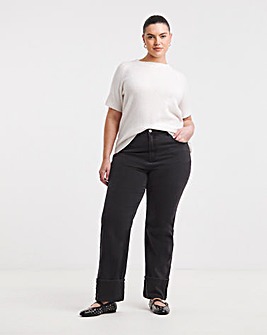 Black Turn Up Hem Straight Leg Jeans