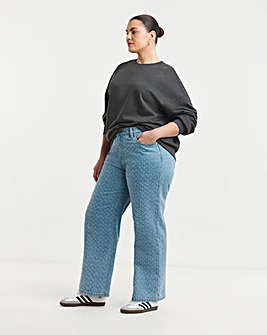 Simply Be Womens Wide Leg Jeans- Distressed