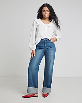 Simply Be Womens Straight Leg Turn Up Jean- Mid Blue