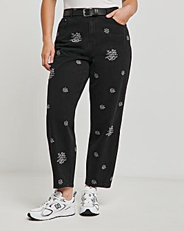 Embroidered Barrel Leg Jeans