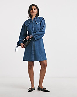 Mid Blue Oversized Collar Denim Dress