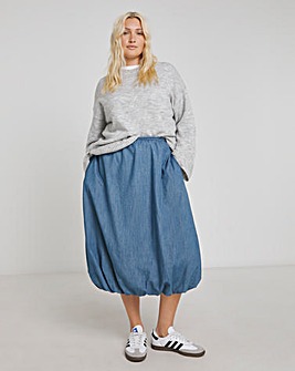 Mid Blue Bubble Hem Denim Skirt