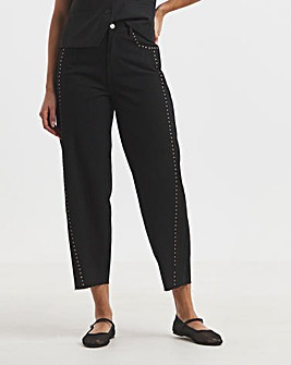 Black Side Studded Barrel Leg Jeans