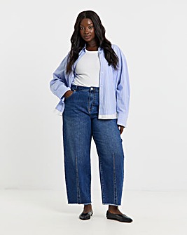 Mid Wash Dart Detail Barrel Leg Jeans