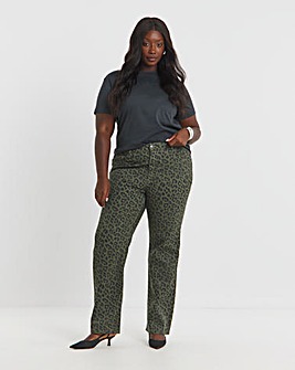 Khaki Leopard Straight Leg Jeans
