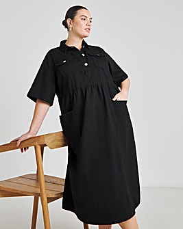 Black Half Sleeve Denim Midaxi Dress