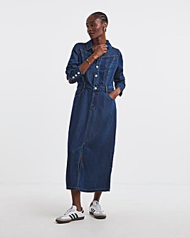 Dark Wash Denim Midaxi Dress with Tencel TM