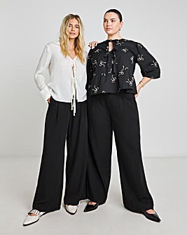 Black Draped Tencel Wide Leg Jeans