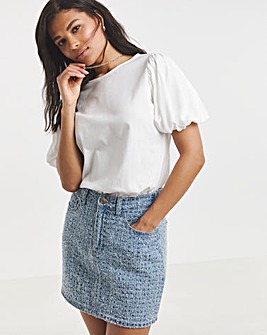Light Mid Blue Distrssed Denim Mini Skirt
