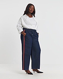 Simply Be Dark Wash Side Stripe Wide Leg Jeans