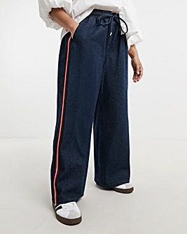 Simply Be Dark Wash Side Stripe Wide Leg Jeans