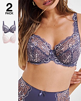 Pretty Secrets 2 Pack Ella Lace Full Cup Wired Bras B-J - Navy/Pink