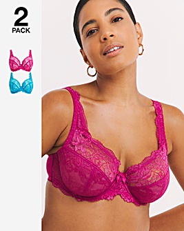 Pretty Secrets 2 Pack Ella Lace Full Cup Wired Bras B-L - Teal/Pink