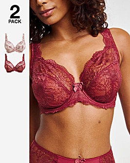 Pretty Secrets 2 Pack Ella Lace Full Cup Wired Bras B-J - Mink/Rust