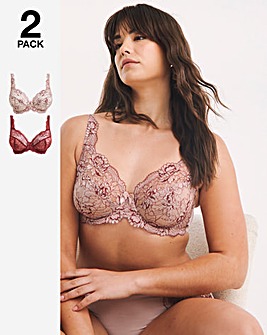 Pretty Secrets 2 Pack Ella Lace Full Cup Wired Bras B-J - Mink/Rust