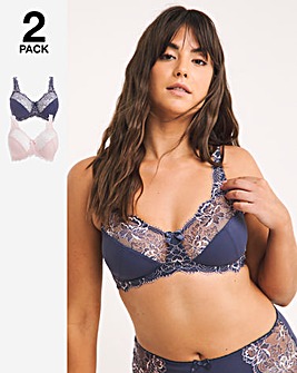 Pretty Secrets 2 Pack Ella Lace Non Wired Full Cup Bras B-H - Navy/Pink