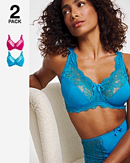 Pretty Secrets 2 Pack Ella Lace Non Wired Full Cup Bras B-H - Pink/Teal