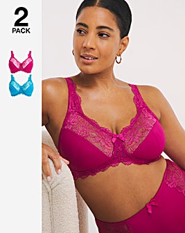 Pretty Secrets 2 Pack Ella Lace Non Wired Full Cup Bras B-H - Pink/Teal