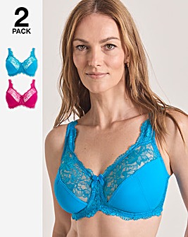 Pretty Secrets 2 Pack Ella Lace Non Wired Full Cup Bras B-H - Pink/Teal