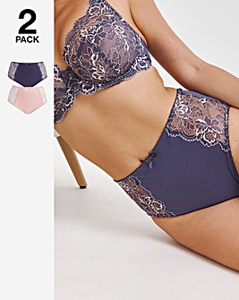 Pretty Secrets 2 Pack Ella Lace Full Brief Knickers - Navy/Pink