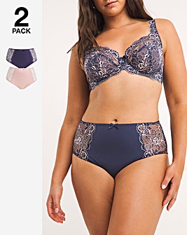 Pretty Secrets 2 Pack Ella Lace Full Brief Knickers - Navy/Pink