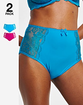 Pretty Secrets 2 Pack Ella Lace Full Brief Knickers - Pink/Teal