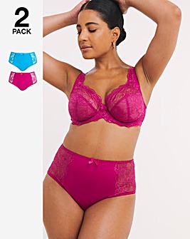 Pretty Secrets 2 Pack Ella Lace Full Brief Knickers - Pink/Teal