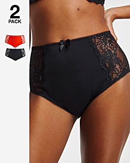 Pretty Secrets 2 Pack Ella Lace Full Brief Knickers - Black Sparkle/Red