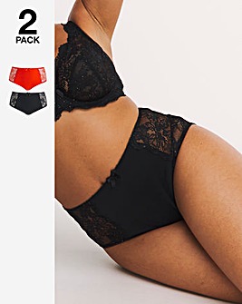 Pretty Secrets 2 Pack Ella Lace Full Brief Knickers - Black Sparkle/Red