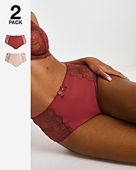 Pretty Secrets 2 Pack Ella Lace Full Brief Knickers - Mink/Rust