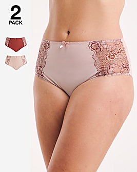 Pretty Secrets 2 Pack Ella Lace Full Brief Knickers - Mink/Rust