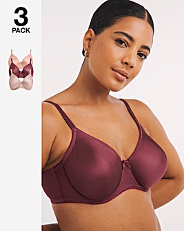 Pretty Secrets 3 Pack Claire Moulded Full Cup Wired Bras B-E - Brown Multi