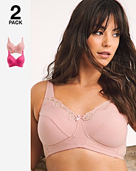 Pretty Secrets 2 Pack Sarah Full Cup Non Wired Bras B-G - Rose/Pink