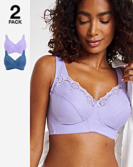 Pretty Secrets 2 Pack Sarah Full Cup Non Wired Bras B-G -Lavender/Denim