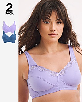 Pretty Secrets 2 Pack Sarah Full Cup Non Wired Bras B-G -Lavender/Denim