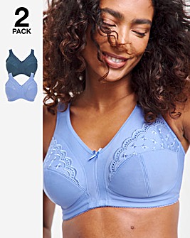 Pretty Secrets Sally 2 Pack Minimiser Non Wired Bras D-L -Ink/Blue