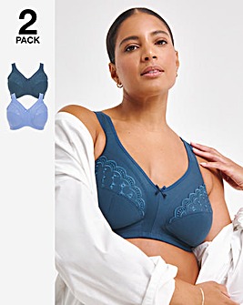 Pretty Secrets Sally 2 Pack Minimiser Non Wired Bras D-L -Ink/Blue