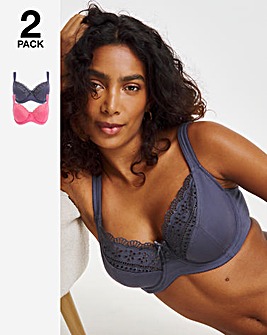 Pretty Secrets 2 Pack Jane Full Cup Wired Bras C-J - Graphite/Pink