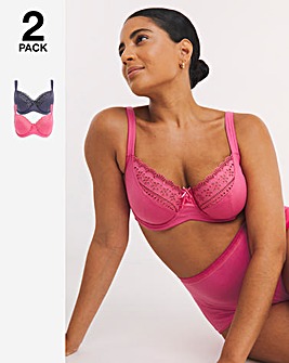 Pretty Secrets 2 Pack Jane Full Cup Wired Bras C-J - Graphite/Pink