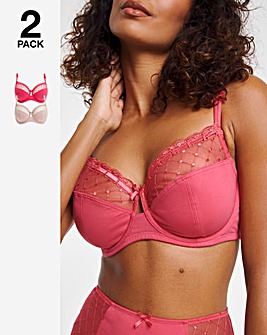 Pretty Secrets 2 Pack Rachel Embroidery Balcony Bras B-G - Raspberry/Natural