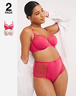 Pretty Secrets 2 Pack Rachel Embroidery Balcony Bras B-G - Raspberry/Natural