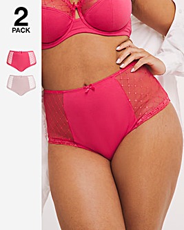 Pretty Secrets 2 Pack Rachel Embroidery Deep Brief Knickers - Raspberry/Natural